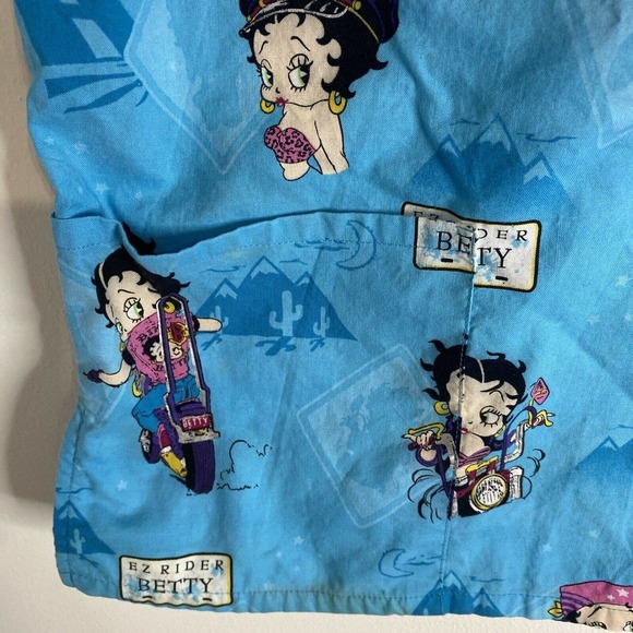 Betty Boop Scrub Top Medical Uniform Blue V-neck Small - Picture 3 of 8